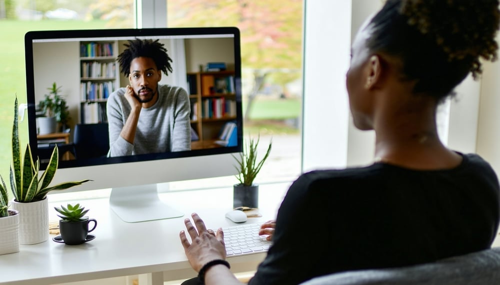 Therapist and client in an online anxiety therapy session